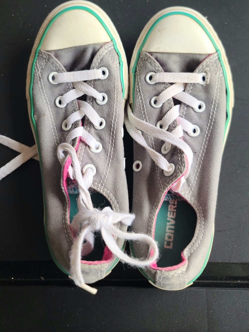 Converse Kids Low Top Sneakers in Gray with Pink & Teal Trim